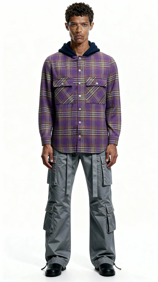 Plaid Hooded Overshirt
